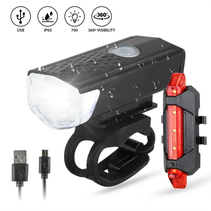 kf-S38c31de342874443b8361bdf47f43298w USB Rechargeable Bike Light Set Front Light with Taillight Easy to Install 3 Modes Bicycle Accessories for the Bicycle - Image 3