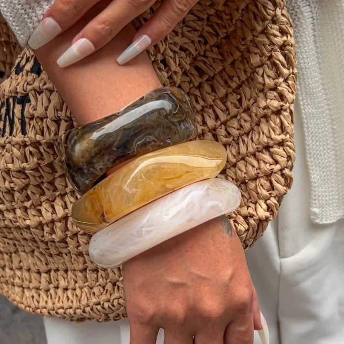 kf-S3b94417143d34ba38ca78bbb8a65f7b5d Ingemark Exaggerated Resin Geometric Chunky Bangles for Women on Hand Punk Hip Hop Wide Arm Bracelets Aesthetic Y2K Jewelry Gift - Image 2