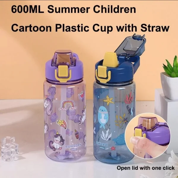 600ml Cartoon Animal Water Bottle Portable Safety Lock Cute Straw Cup Kids Leak-proof Drinking Jug For Outdoor Camping Travel - Image 6