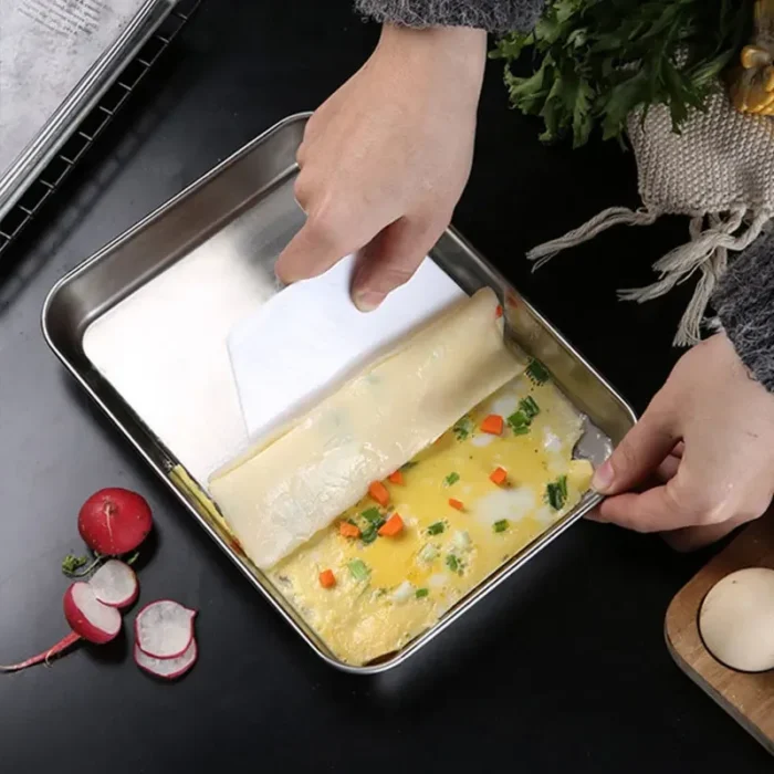 kf-S3caf997ed1704cd5a550065063750c46T 1Pc Household Stainless Steel Vermicelli Dish Thickened Rectangular Flat Bottom Liangpi Dish Barbecue Dish - Image 4