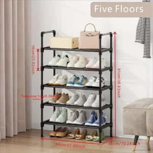 Multi-Tier Metal Shoe Rack Stackable Organizer Freestanding Black Space Saving Storage for Closet Bedroom Indoor Outdoor Use