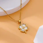 Four Leaf Clover Stainless Steel Necklaces For Women Green Zircon Gold Color Quality Jewelry Pendant Necklace Gift Free Shipping - Image 5
