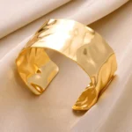 Exquisite Classic Bump Pattern Openning Bangles Bracelet For Women Cuff Bracelet Gold Color Stainless Steel Hand Ornament Gift - Image 2