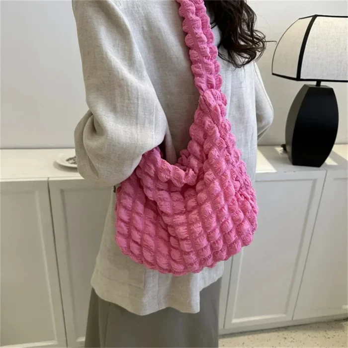 kf-S3ee42559618d4efcb1e10e1db8d42082I Crossbody Bag With Pleated Design Embroidered Plaid Shoulder Bag Underarm Bags Simple Large Capacity Quilted Tote Bags For Women - Image 5