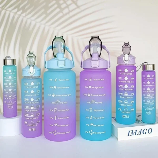 3Pcs Gradient Plastic Cup Set Large Capacity Sports Water Bottle Outdoor Travel Gym Fitness Jugs Student Portable Cup WIth Straw - Image 3