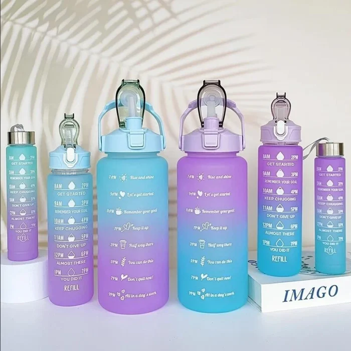 kf-S3f3e0b2174344b67ba6114a78779a106G 3Pcs Gradient Plastic Cup Set Large Capacity Sports Water Bottle Outdoor Travel Gym Fitness Jugs Student Portable Cup WIth Straw - Image 3