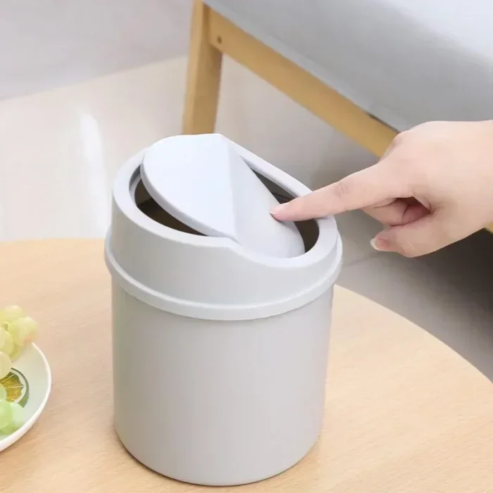 Mini Desktop Bin Small Trash Can Tube with Cover Bedroom Trash Can Garbage Can Clean Workspace Storage Box Home Desk - Image 4