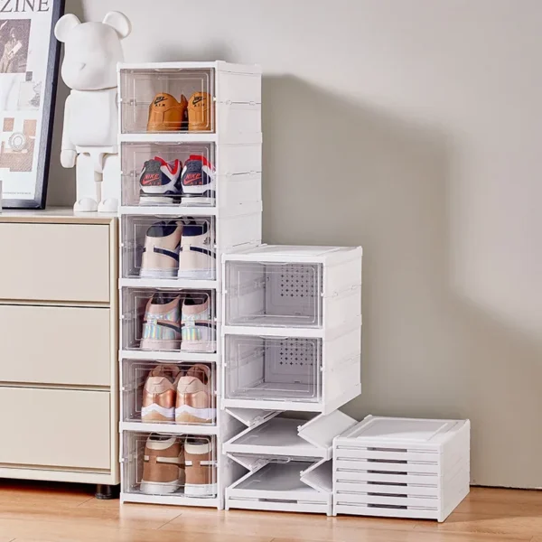 No Assembly Shoe Organizer Foldable Stackable Dustproof Space Saving Cabinet for Dorm Living Room Entryway Storage Shoe Hanger - Image 4