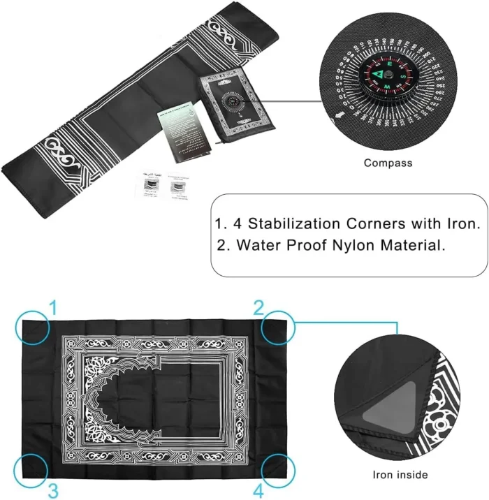 kf-S459ddaa184a24f3389794ed3e66cb6e6B Prayer Rug Polyester Portable Braided Mats Simply Print with Compass In Pouch Travel Home New Style Mat Blanket 100x60cm - Image 5
