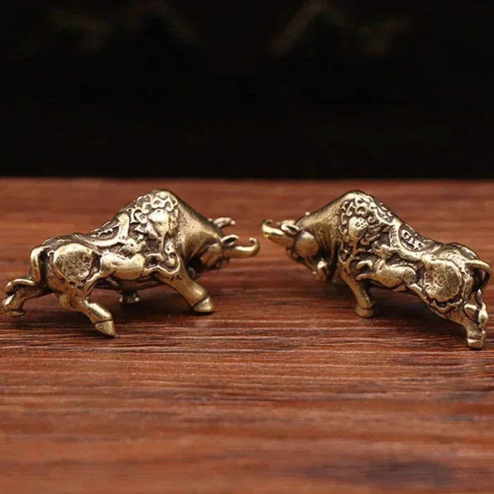 kf-S48178d08737944d9be5ad257f2373a37p Brass Lucky Bull Statue, Copper Animal Figurine for Home & Office Desk Decor, Wealth Bring Ornaments - Image 3