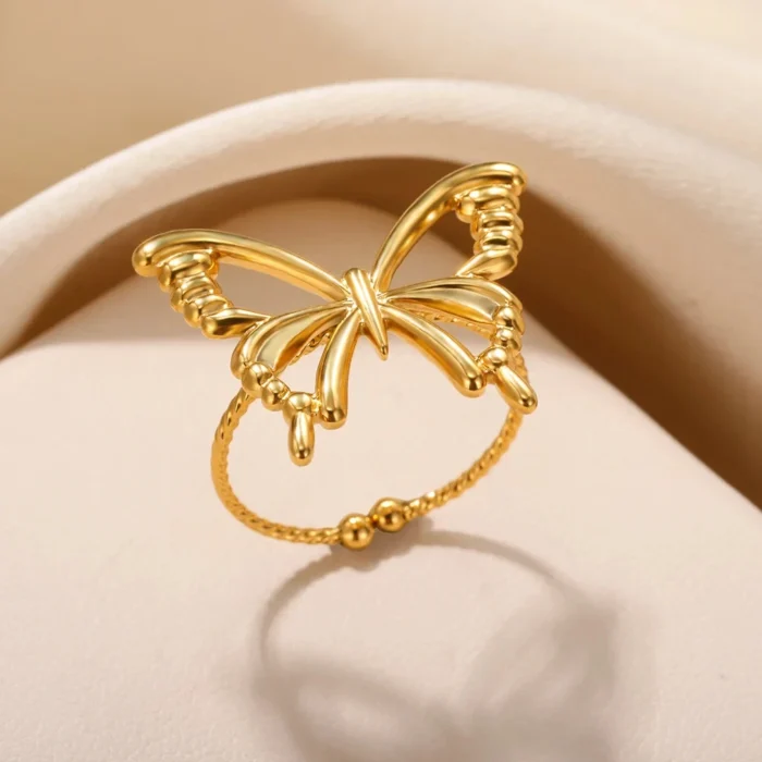 kf-S486c5a4b9534473191e9bb9cde959b4dP Stainless Steel Sun Rings For Women Gold Color Sun Butterfly Finger Adjustable Ring Aesthetic Fashion Wedding Jewelry Gift 2024 - Image 5