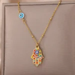 Turkish Hamsa Evil Eye Necklaces For Women Stainless Steel Gold Color Charm Choker Neckalce Christmas Jewelry Accessories Gift