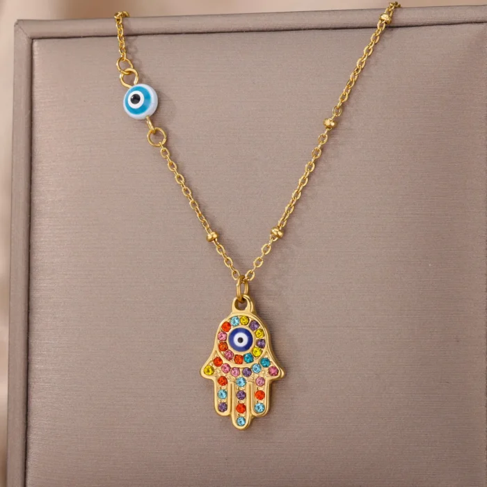 kf-S499eda836d444014a88d33ac38cda182q Turkish Hamsa Evil Eye Necklaces For Women Stainless Steel Gold Color Charm Choker Neckalce Christmas Jewelry Accessories Gift - Image 1