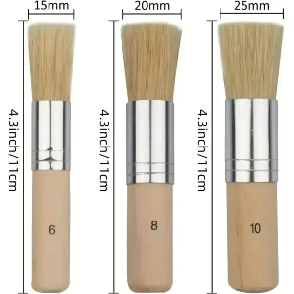 3pcs DIY Wooden Stencil Brush, Pure Natural Bristle Paint Brush Perfect For Acrylic Paint, Wood, Oil Painting - Image 3