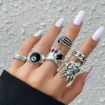 Hip Hop Vintage Skull Ghost Claw Poker Clown Ring Set for Women Hollow Geometric Size 8 Jewelry Steampunk Men - Image 2