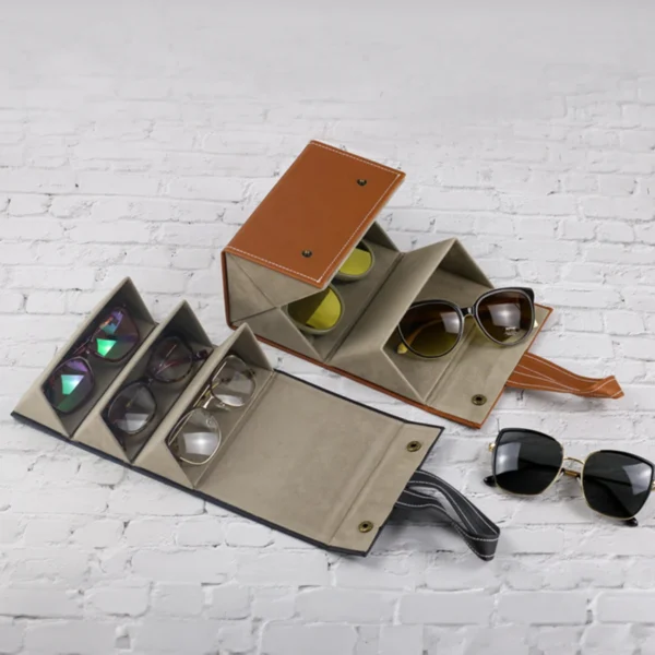 5/3 Slots Travel Glasses Case, Foldable Hanging Glasses Sunglasses Storage Rack Organizer, Pu Leather Eyewear Holder Minimalist - Image 5