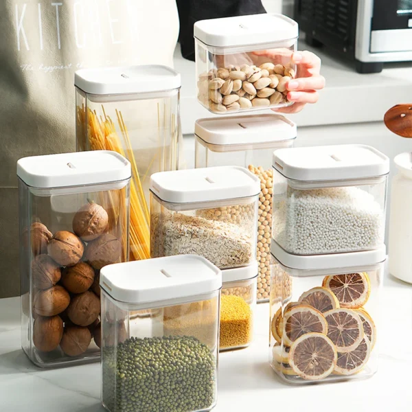 Clear Plastic Storage Jar with Airtight Seal for Kitchen Snacks Cereals Beans - Image 2