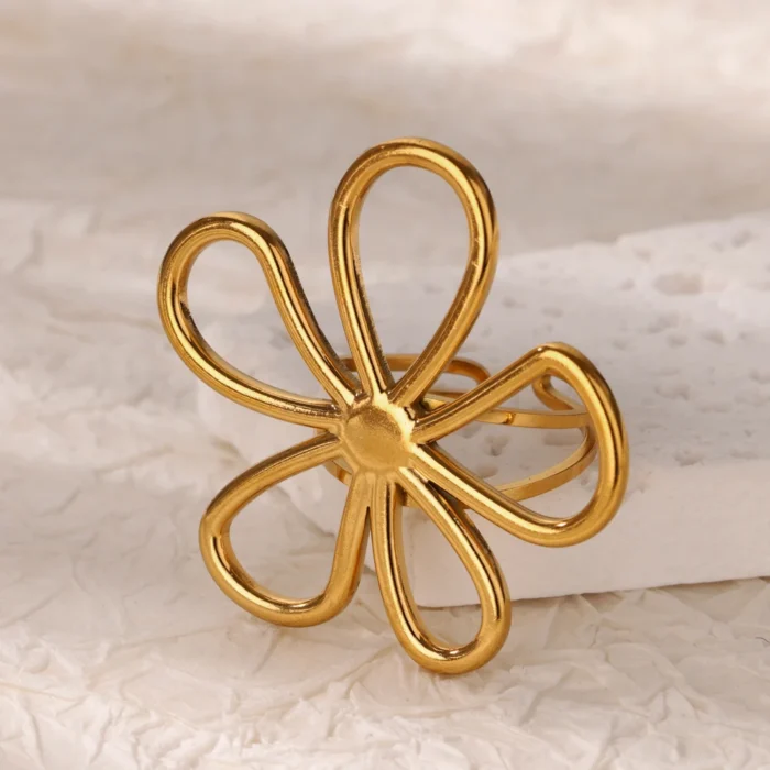 kf-S4fbb78061c514e3295265323dd69e2d4D Stainless Steel Hollow Flower Open Rings for Women Trendy Aesthetic Wedding Couple Ring Femme Jewelry Accessories Gift anillos - Image 2