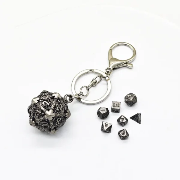 Mini 6MM Metal Flying Dragon Skeleton Dice Keychain Pendant Set Polyhedral Colors - Image 3