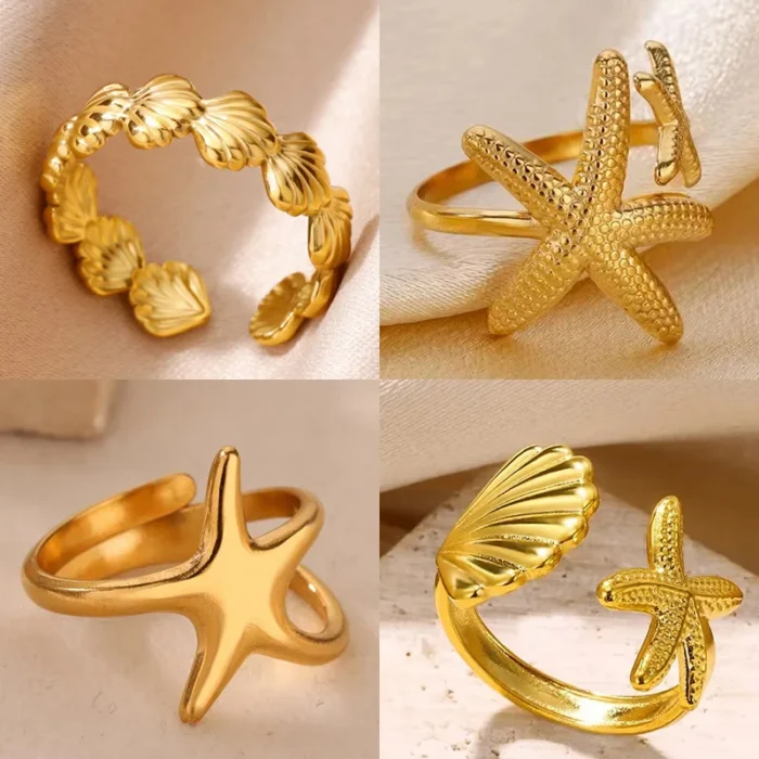 Stainless Steel Starfish Open Rings For Women Gold Color Geometric Adjustable Ring Wedding Party Fashion Jewerly Gift anillos - Image 1