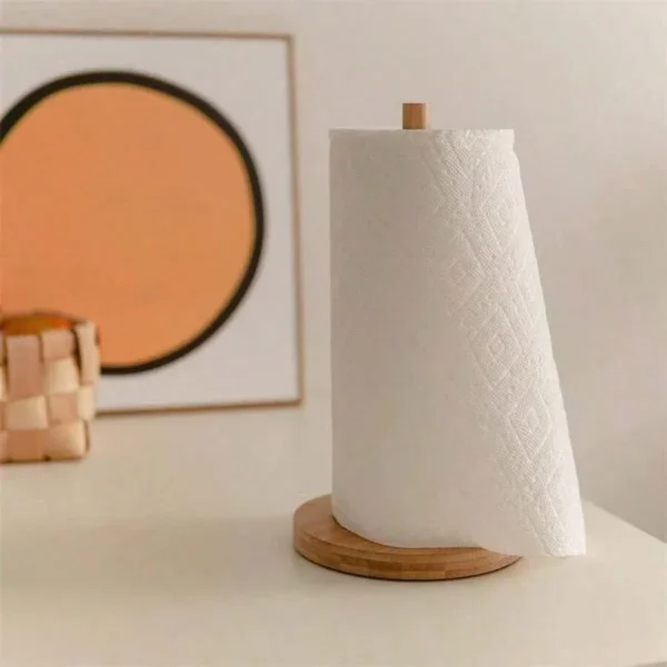 1pc Wooden Paper Towel Dispenser Holder, Freestanding Paper Towel Roll Stand, Tissue Rack For Kitchen & Dining Room - Image 2