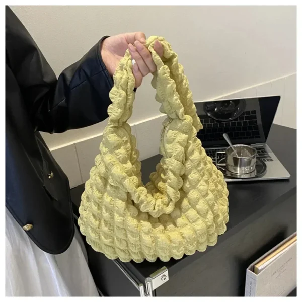 Crossbody Bag With Pleated Design Embroidered Plaid Shoulder Bag Underarm Bags Simple Large Capacity Quilted Tote Bags For Women - Image 3