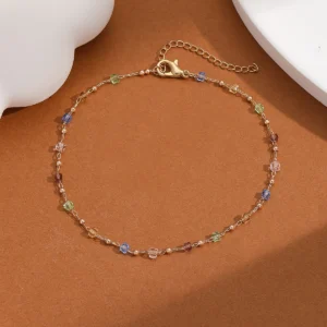 Bohemian Colorful Rhinestone Adjustable Anklet for Women Summer Beach Gold Color Thin Feet Chain Party Jewelry Accessories New