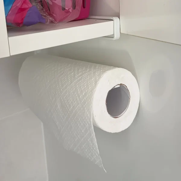 Multi-Functional Kitchen Storage Rack with Wall-Mounted Paper Towel Holder, Ideal for Cling Film, Dishcloth, Foil Dispenser - Image 4