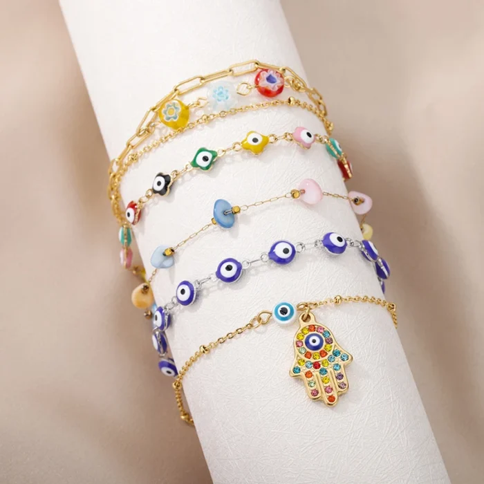 Stainless Steel Evil Eye Anklets For Women Enamel Round Leg Chain Blue Evil Eye Anklets Bracelet Summer Beach Foot Jewelry Gift - Image 2