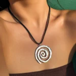 Ethnic Creative Big Spiral Conch Pendant Necklace Women Goth Adjustable Leather Wax Thread Chain Holiday Y2K Jewelry Accessories - Image 2