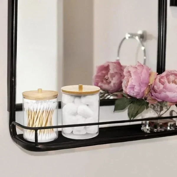 Acrylic Storage Box Bathroom Jar Makeup Organizer Cotton Round Pad Holder Cotton Swab Box Qtip Holder Dispenser with Bamboo Lid - Image 4