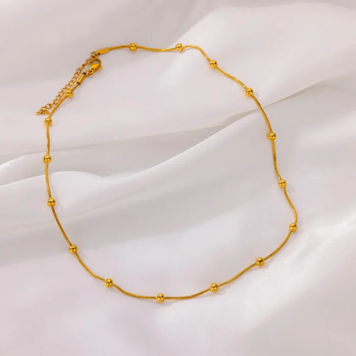 kf-S58e0a32866a8427fbf025378e808bdf2S Stainless Steel Beaded Round Snake Chain Necklaces For Women Gold Color Geometric Necklace Luxury Wedding Party Jewelry Gift BFF - Image 3