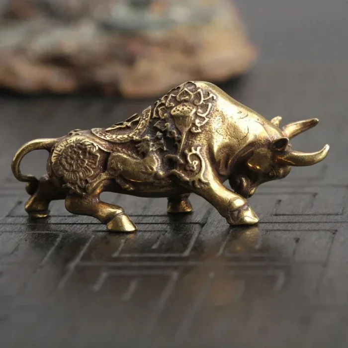 kf-S5a7007e29a8d49a18c1a773526214c3eR Brass Bullfighting Statue, Lucky Copper Animal Figurine, Wealth Bringing Miniature Ornament for Home & Office Desk Decor - Image 1