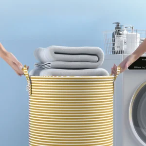 Foldable Minimalist Striped Laundry Basket Multi Use Collapsible Storage Organizer for Bathroom Bedroom Toy Clothes Home 1 Pack
