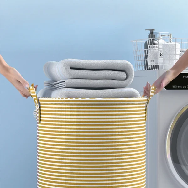 Foldable Minimalist Striped Laundry Basket Multi Use Collapsible Storage Organizer for Bathroom Bedroom Toy Clothes Home 1 Pack - Image 2