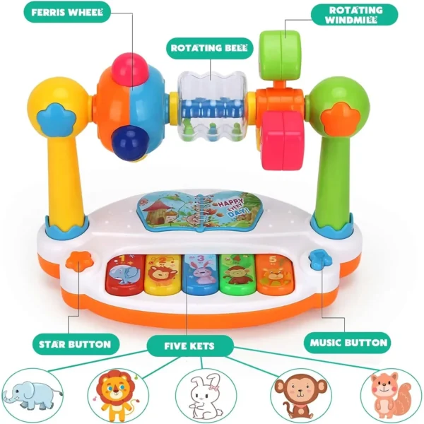 Baby Piano Toys Kids Rotating Music Piano Keyboard With Light Sound, Musical Toys For Toddlers, Early Educational Music Toy - Image 3