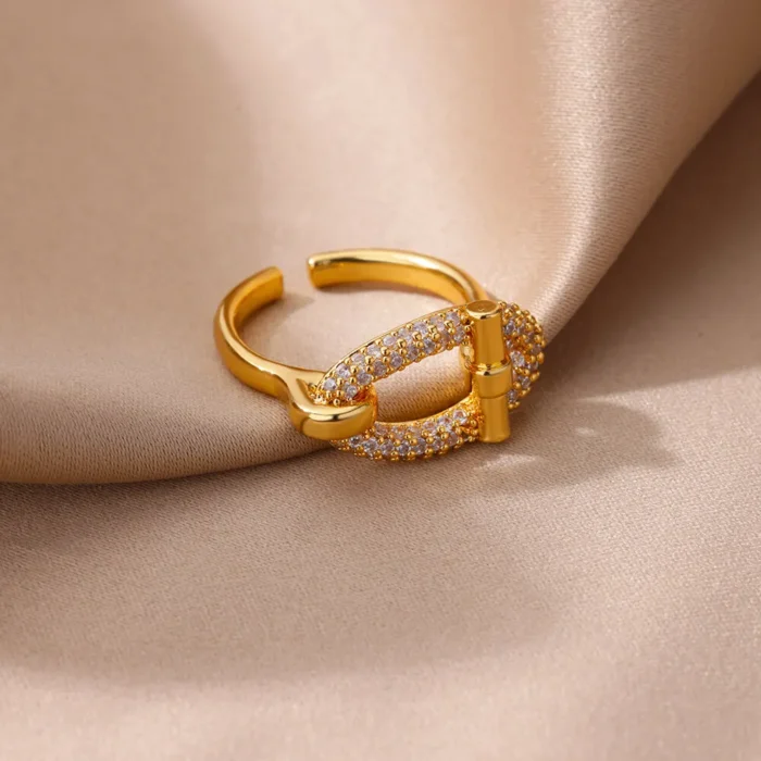 kf-S5b902e1b0bae452fb3f8df8d0973dc5cr Stainless Steel Oval Hollow Zircon Open Rings For Women Gold Color Trendy Wedding Aesthetic Ring Summer Jewelry Accessories BFF - Image 3