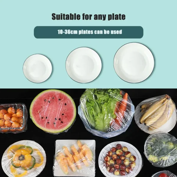 100 Pcs Elastic Food Covers, Disposable Plastic Bowl Lids for Fruit & Vegetable Storage, Freshness Seal Wraps - Image 2