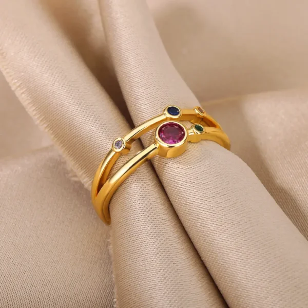 Colorful Zircon Round Stone Rings For Women Stainless Steel Gold Color Finger Ring Wedding Aesthetic Jewelry Gift bijoux femme - Image 5