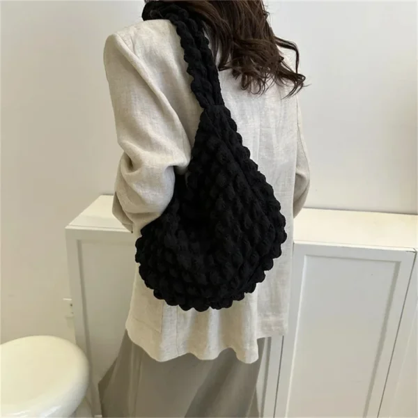 Crossbody Bag With Pleated Design Embroidered Plaid Shoulder Bag Underarm Bags Simple Large Capacity Quilted Tote Bags For Women - Image 2
