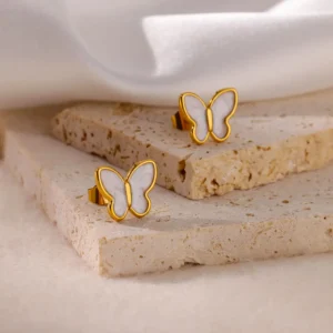 Stainless Steel White Butterfly Earrings for Women Elegant Ear Accessories Aesthetic Butterfly Stud Earring Wedding Jewelry Gift
