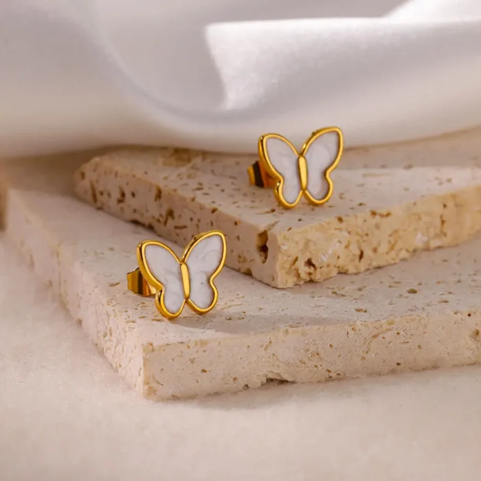 kf-S624e3505215c4ef998ea167c31c7aec8V Stainless Steel White Butterfly Earrings for Women Elegant Ear Accessories Aesthetic Butterfly Stud Earring Wedding Jewelry Gift - Image 3