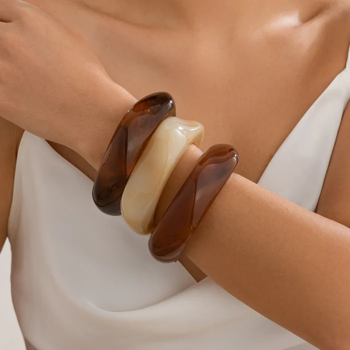 kf-S630ac1b23de346618a6ca4d55b27ebdbq Ingemark Boho Brown Irregular Acrylic Resin Chunky Bangles for Women on Hand Goth Geometric Charm Bracelets Couple Jewelry Gift - Image 1