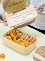 1Pc Bento Box Adult Lunch Box With 4 Compartments,Utensils, Sauce Jar, Muffin Liners, Microwave&Dishwasher Safe, Back To School - Image 3