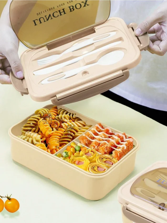 kf-S634baa673e694d6fa0ce8fa6041454a99 1Pc Bento Box Adult Lunch Box With 4 Compartments,Utensils, Sauce Jar, Muffin Liners, Microwave&Dishwasher Safe, Back To School - Image 3