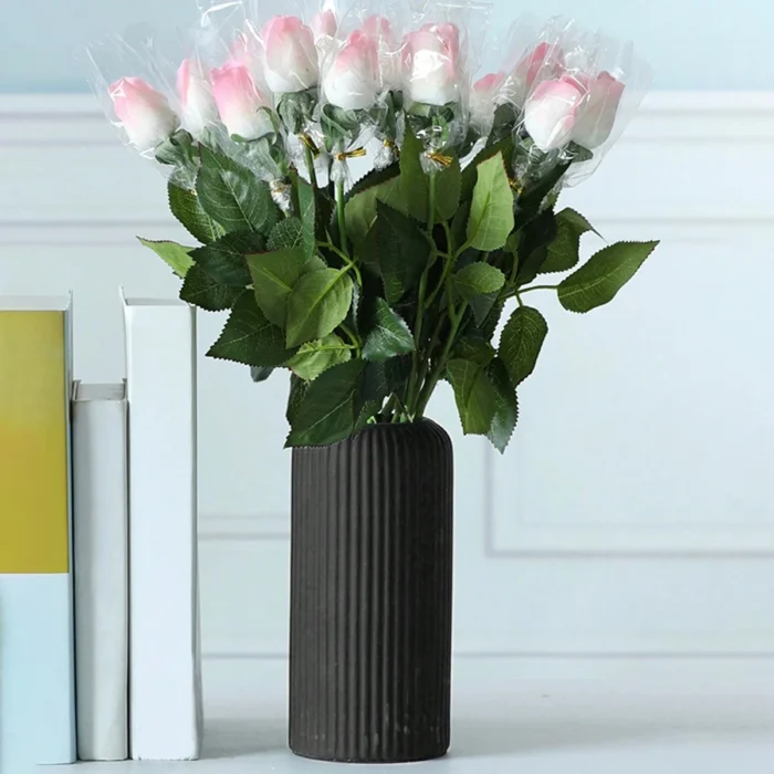 kf-S64655ed92ca64d50a052f6b9d3c96123Y Striped Ceramic-Like Plastic Vase for Flowers, Decorative Floral Arrangement Display, Creative Little Flower Vase - Image 5