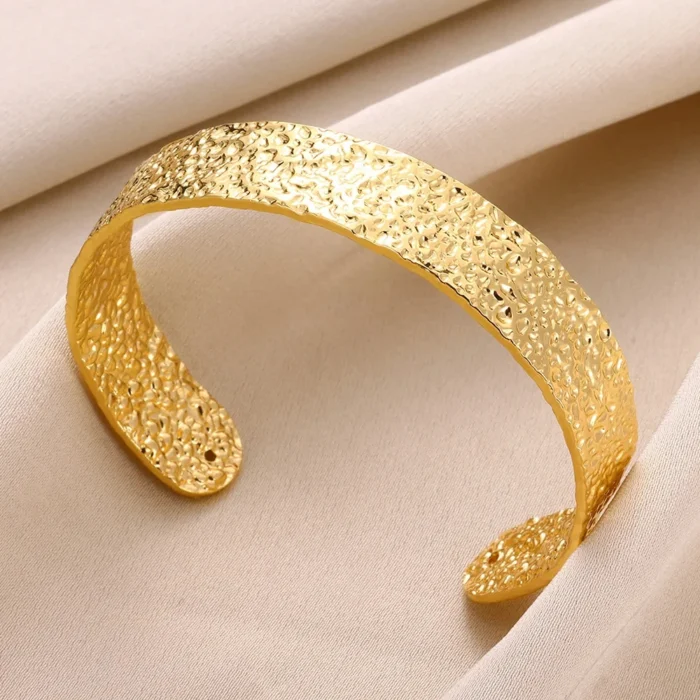 kf-S6487dd294ac84b449c8f0490efb47d1ao Exquisite Classic Bump Pattern Openning Bangles Bracelet For Women Cuff Bracelet Gold Color Stainless Steel Hand Ornament Gift - Image 6