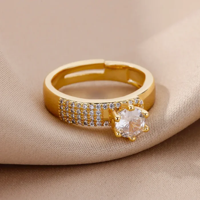 kf-S651d67b31ef5452491aaa7154a6f9d470 Stainless Steel Round Rings For Women Zircon Geometric Gold Color Crystal Ring Aesthetic Wedding Party Jewerly Gift Bague Femme - Image 4
