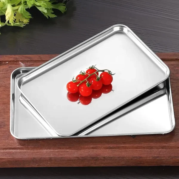 1Pc Household Stainless Steel Vermicelli Dish Thickened Rectangular Flat Bottom Liangpi Dish Barbecue Dish - Image 7