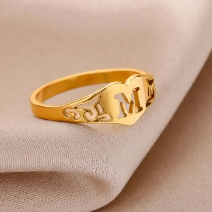 kf-S6656ed740a5c4314bdeac677c6b1bf93f Fashion Hollow Initial Letter Heart Rings For Women Gold Color Stainless Steel A-Z Letter Ring Aesthetic Wedding Jewelry Gift - Image 4